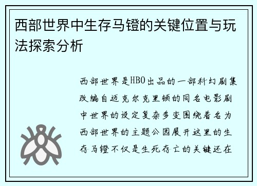 西部世界中生存马镫的关键位置与玩法探索分析